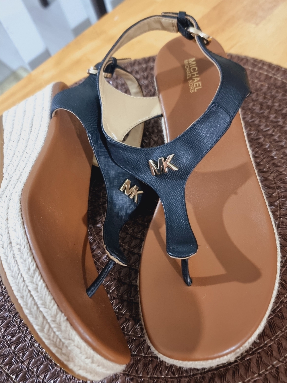 Michael Kors Black Thong Sandals with MK Logo